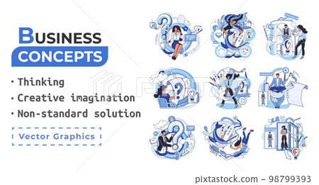 Creative thinking. People different mental mindset types or models creative. Imaginative logical and structural thinking 98799393