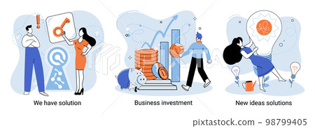 We have solution, business investment, new ideas solution scenes set. Teamwork and brainstorming 98799405