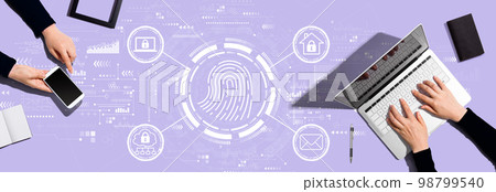 Fingerprint scanning theme with people working together 98799540