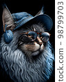 Maine Coon cat art portrait in headphones for t-shirt design 98799703