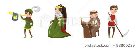 Medieval People Characters from European Middle Ages Historic Period Vector Set Medieval People Characters from European Middle Ages Historic Period Vector Set 98800259