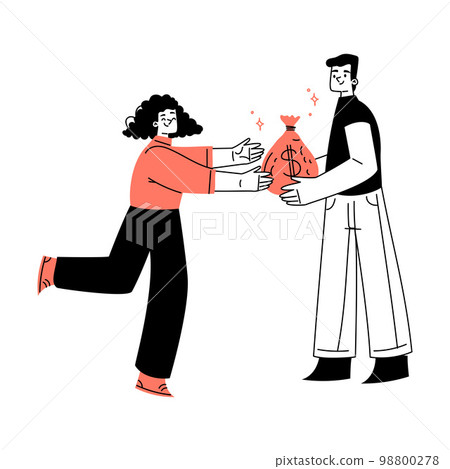 Investment with Woman Taking Sack of Money Vector Illustration 98800278