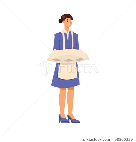 Woman Hotel Maid Standing with Pillow Vector Illustration Woman Hotel Maid Standing with Pillow Vector Illustration 98800339