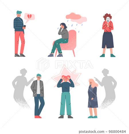 Boy and Girl Teenagers Suffering from Psychological Problems and Mental Disorder Vector Set Boy and Girl Teenagers Suffering from Psychological Problems and Mental Disorder Vector Set 98800484