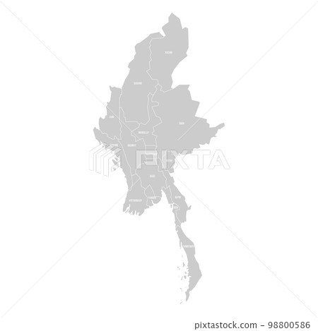 Myanmar political map of administrative divisions Myanmar political map of administrative divisions 98800586