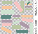Washi tapes. Semi-transparent pieces of ribbons. Blue, pink, purple, orange and green pieces of washi tape with torn edges. Set of adhesive ribbons isolated on a transparent background. 98802189
