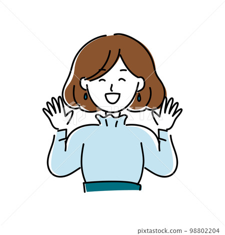 An icon that a brown-haired woman is happy with a bob in light blue clothes 98802204