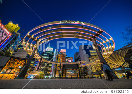 Tokyo cityscape in Japan February ・Ikebukuro Nishiguchi Park in front of Ikebukuro Station ・Looking at the global ring shining in “rainbow color” = February 1 98802345