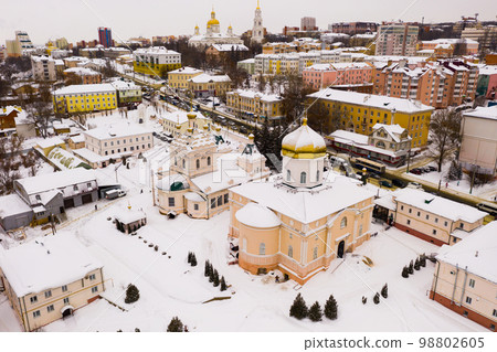 Winter aerial view of Holy Trinity Monastery in Penza city, Russia 98802605