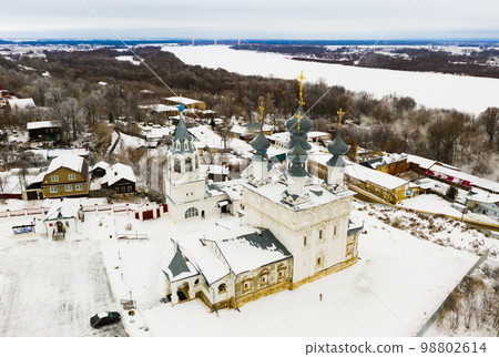 Aerial view of Resurrection Monastery in Russian town of Murom in winter Aerial view of Resurrection Monastery in Russian town of Murom in winter 98802614