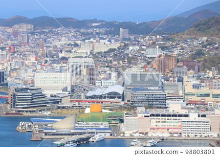 Nagasaki city area in fine weather seen from hill Nagasaki station Nagasaki prefectural office Nagasaki city area in fine weather seen from hill Nagasaki station Nagasaki prefectural office 98803801