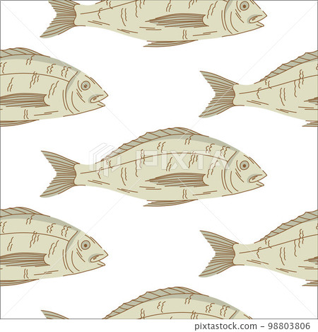 Seamless pattern with sea bass on a white background in flat style. 98803806