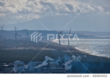 Clean energy wind power generation lined up near Akita Port 98804402
