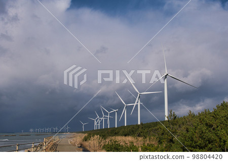 Clean energy wind power generation lined up near Akita Port 98804420