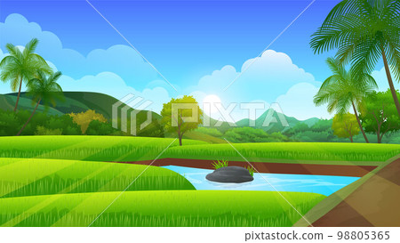 Rice field Terraces with fish pond and beautiful nature landscape Rice field Terraces with fish pond and beautiful nature landscape 98805365