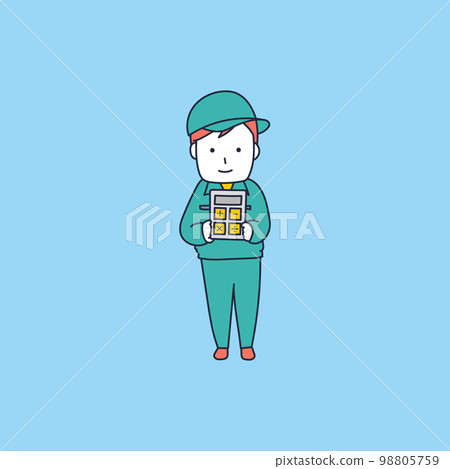 一個穿著工作服的男人的插圖素材，呼籲清算 98805759
