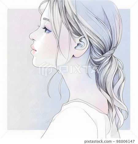 Watercolor illustration of a woman in profile "AI generated image" 98806147