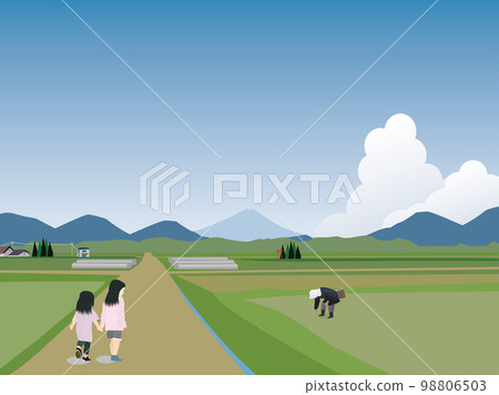 Rural scenery with a view of Mount Fuji Rural scenery with a view of Mount Fuji 98806503