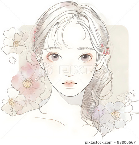 A woman wrapped in beautiful flowers watercolor illustration "AI-generated image" 98806667