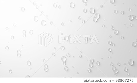 Colorless transparent water on a white background. water droplets. Serum. (Landscape) 98807275