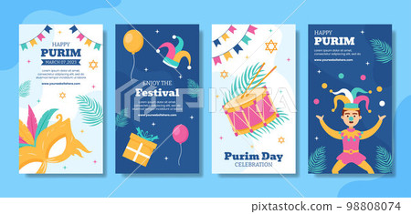 Happy Purim Day Social Media Stories Flat Cartoon Hand Drawn Templates Illustration 98808074