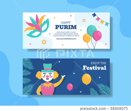 Happy Purim Day Horizontal Banner Flat Cartoon Hand Drawn Templates Illustration Happy Purim Day Horizontal Banner Flat Cartoon Hand Drawn Templates Illustration 98808075