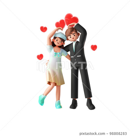 情人節情侶卡通人物的 3D 渲染 情人節情侶卡通人物的 3D 渲染 98808283
