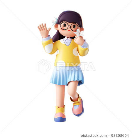3d 渲染卡通女孩 98808604