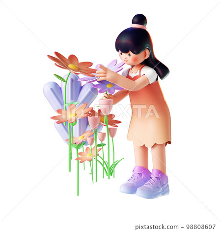 3d 渲染卡通女孩 98808607