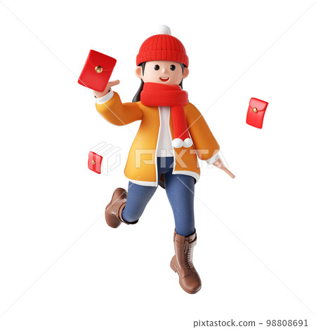 3D 渲染的時尚潮流購物卡通女性角色 98808691