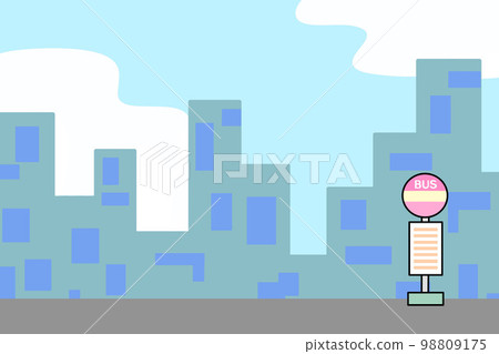 城市景觀巴士站無人駕駛流行插畫風景摘要 98809175