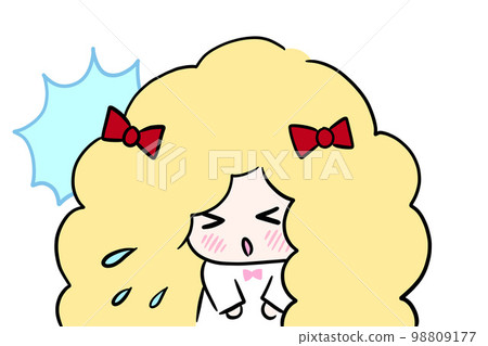 打噴嚏的女孩，感冒的女孩，流感，兒童哮喘，腮腺炎，手繪插圖 98809177