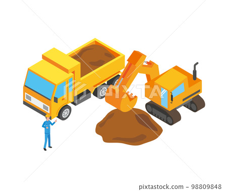 翻斗車和挖掘機裝載沙子 翻斗車和挖掘機裝載沙子 98809848