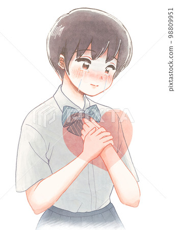 Illustration for educational welfare, a student who hugs a hurt heart and cares Illustration for educational welfare, a student who hugs a hurt heart and cares 98809951