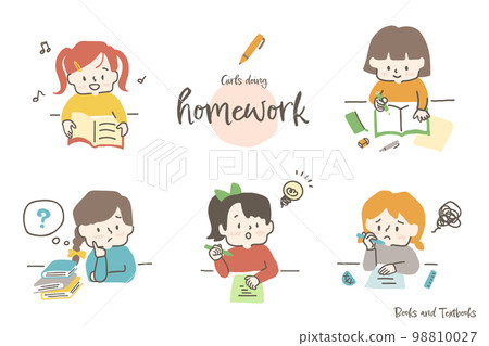 女孩做作業,學習(插圖集) 女孩做作業,學習(插圖集) 98810027