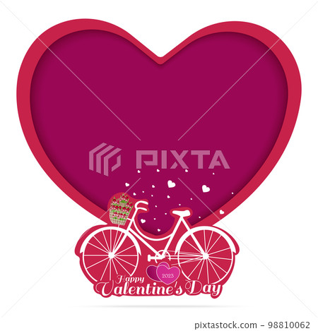 Valentine's Day concept. Illustration of Love and Valentine's Day Greeting Card. Rose bouquet on pink bicycle. 98810062