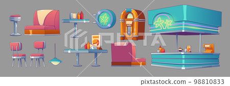 Set of furniture for American retro 50s diner 98810833