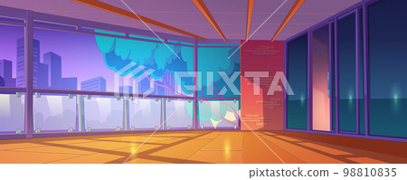 Empty home balcony interior with city view at dawn 98810835