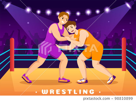 Wrestling Illustration with Two fighters Boxing Competition or Championship Sport on a Arena in Flat Cartoon Hand Drawn for Landing Page Templates Wrestling Illustration with Two fighters Boxing Competition or Championship Sport on a Arena in Flat Cartoon Hand Drawn for Landing Page Templates 98810899