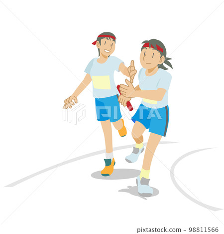 女選手在接力賽中傳遞接力棒 98811566