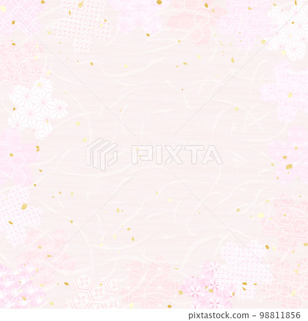 Japanese paper-style background illustration featuring various patterns of cherry blossoms 98811856
