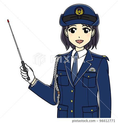 A female police officer with a pointing stick (upper body obliquely facing) 98812771