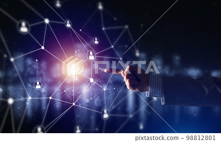 Creating modern wireless technologies as means of communucation and networking on dark background 98812801
