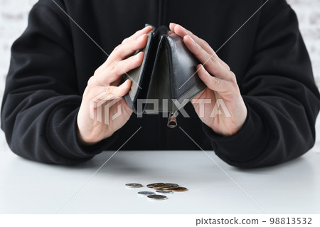 A man who turns his wallet over - image of lack of money 98813532