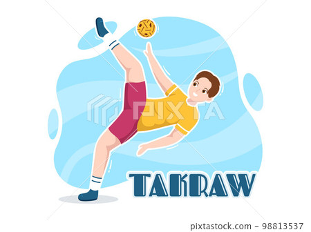 Sepak Takraw Illustration with Athlete Playing Kick Ball on Court in Flat Sports Game Competition Cartoon Hand Drawn for Landing Page Template Sepak Takraw Illustration with Athlete Playing Kick Ball on Court in Flat Sports Game Competition Cartoon Hand Drawn for Landing Page Template 98813537
