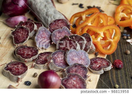 Sliced sausage of fresh veal meat 98813958