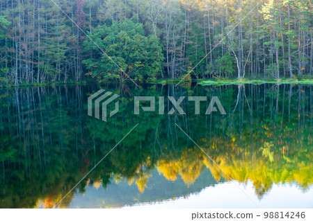 Chino City, Nagano Prefecture Mishaka Pond in the early autumn morning 98814246