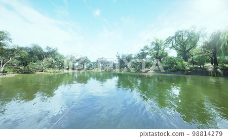 Beautiful lake garden with reflection 98814279