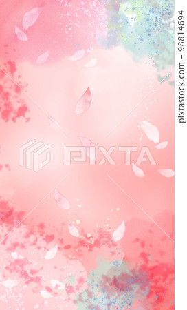 Pink spring background illustration with petals dancing Vertical background 98814694