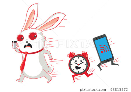 White bunny and alarm clock White bunny and alarm clock 98815372